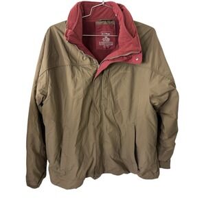 LL Bean Mens‎ XXL Jacket Coat Waterproof Brown Red Flannel-Lined